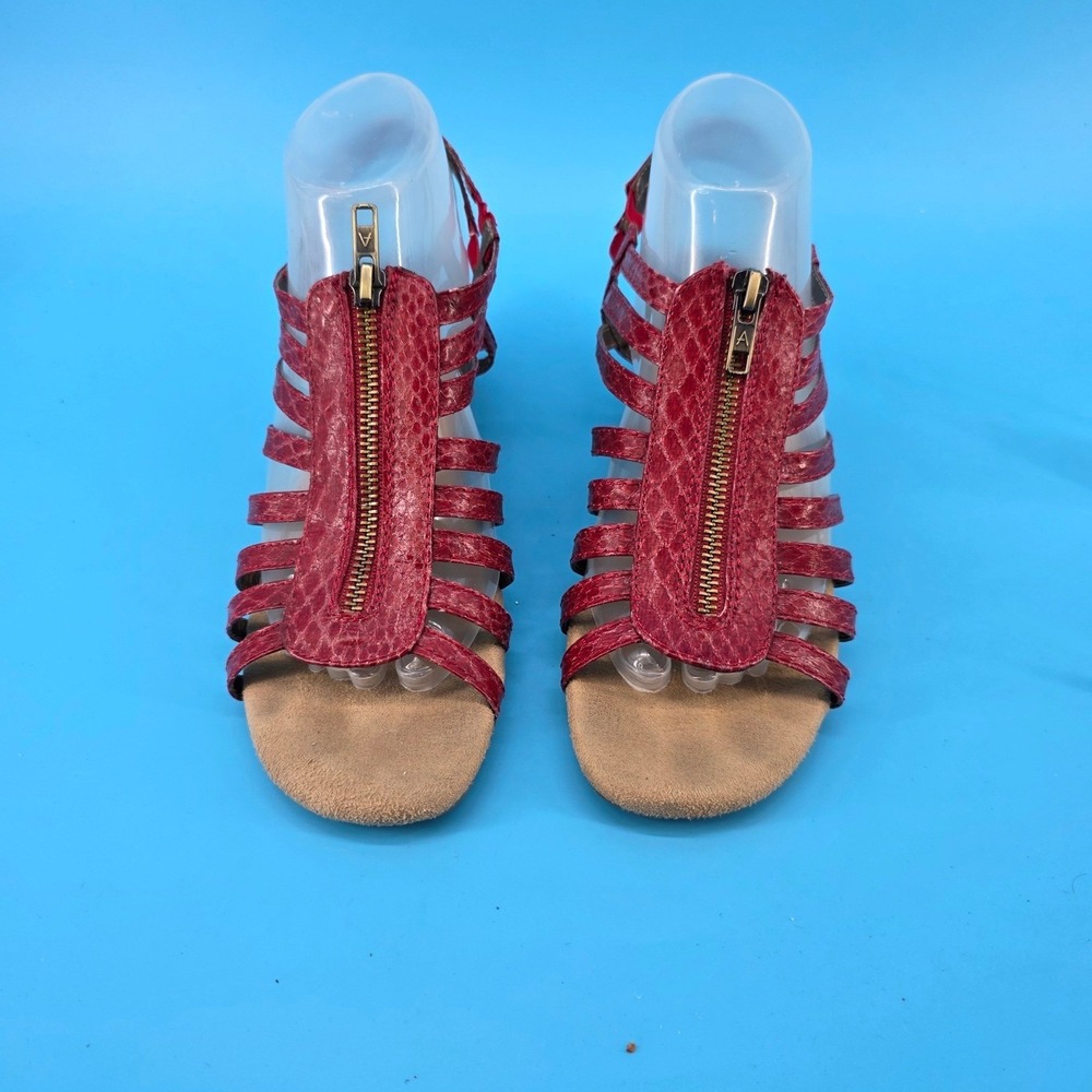 A2 by Aerosoles Womens Red Snakeskin Caged Wedge Sandals Heelrest Zip Front 8